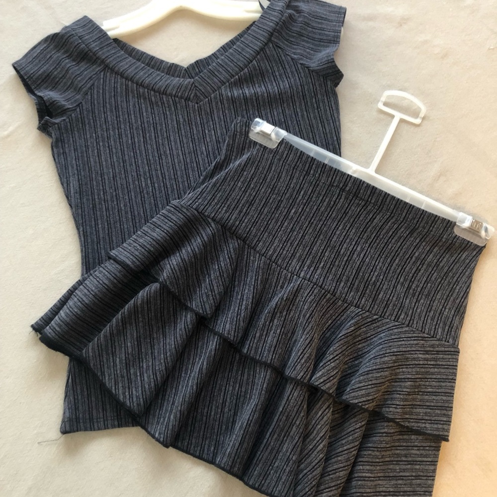 Moa Moa Grey top and ruffled skirt set